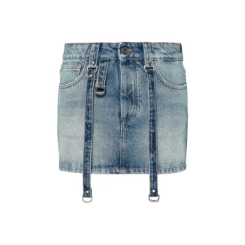 OFF WHITE Logo Patch Denim Mini Skirt Blue