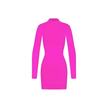 SKIMS SOFT SMOOTHING SEAMLESS TURTLENECK MINI DRESS Long-Sleeved Dresses Women's FUCHSIA/Fuchsia