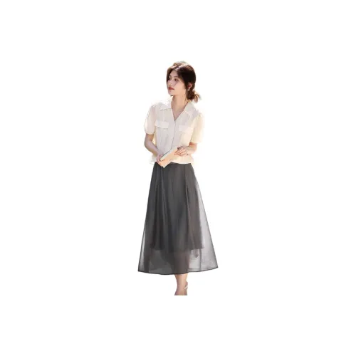 XWI Skirt Set Women's Ecru With Gray