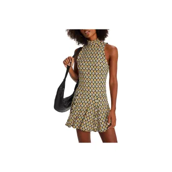 FREE PEOPLE Check It Mini Dress Sleeveless Dress Women's Black Combo Geo/Black Combo