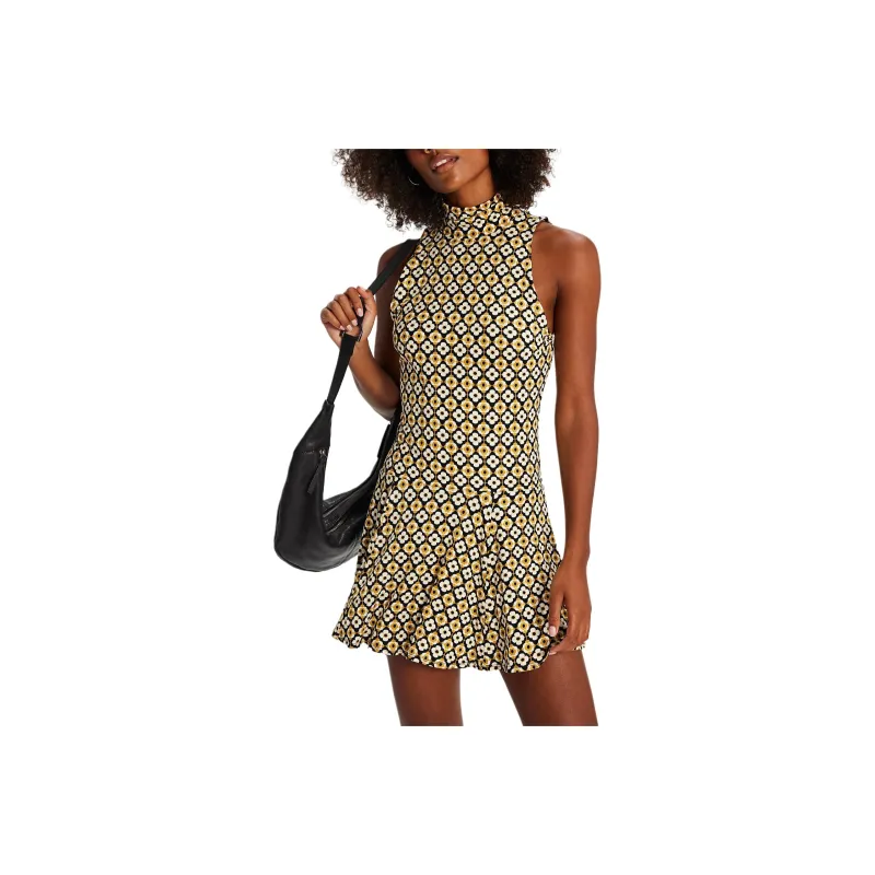 FREE PEOPLE Check It Mini Dress Sleeveless Dress Women's Black Combo Geo/Black Combo-0