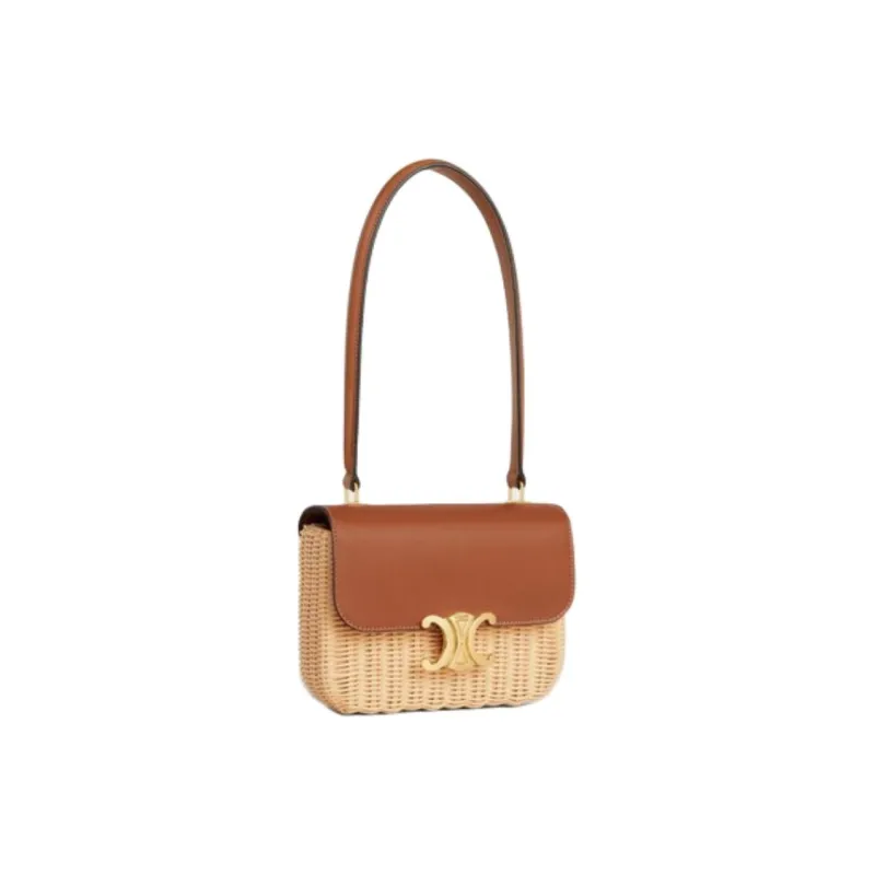CELINE Rattan With Cow Leather Shoulder Bag Women's Natural & Tan-1