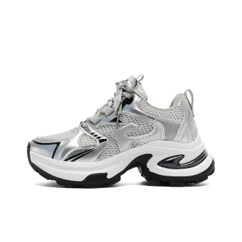 OAOQ Chunky Sneakers Unisex Low Top Silver/Red