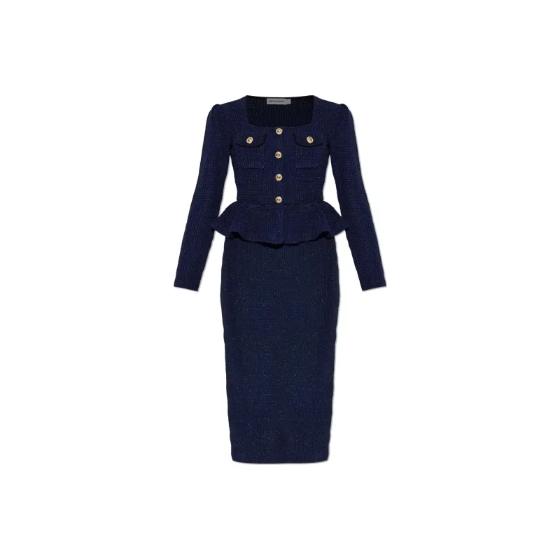 Self portrait Knitted Peplum Midi Dress-0