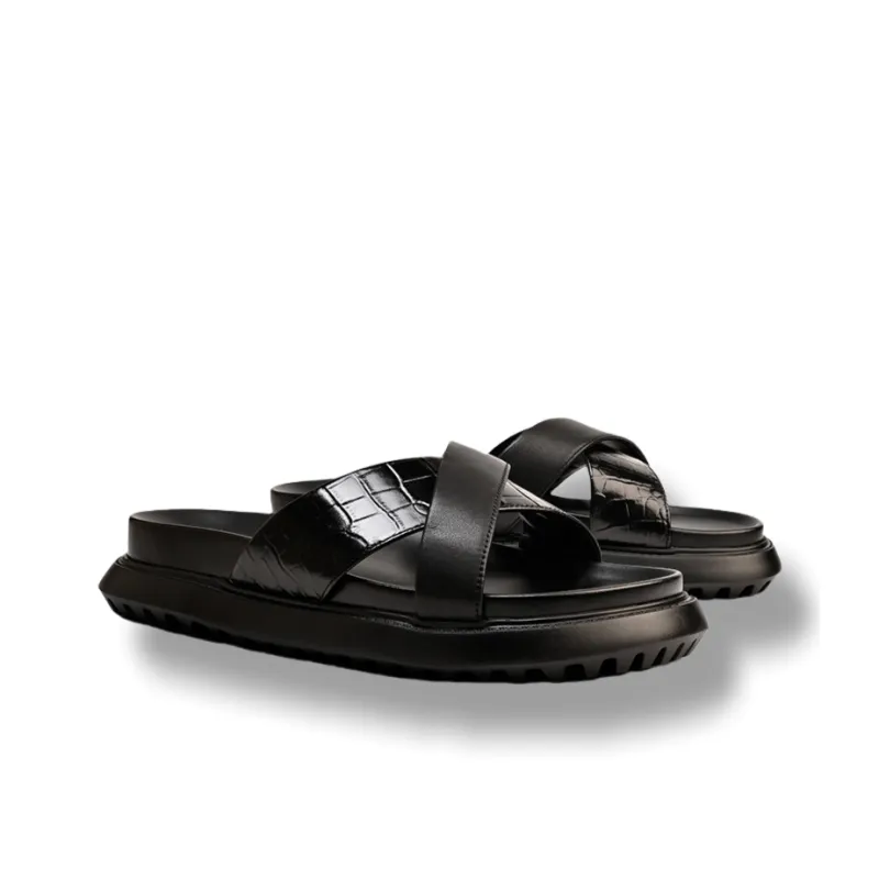 Brounvanm Rubber Foam Outsole Slide Slippers Men's Black-2