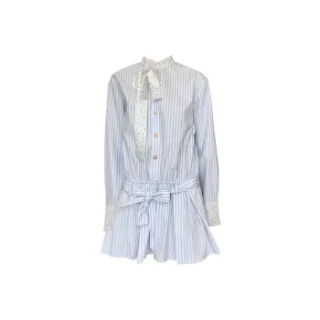 SUNSUNTOWN Long Sleeved Dresses Women's Blue Plaid