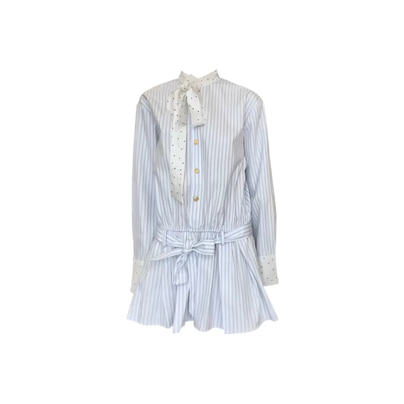 SUNSUNTOWN Long Sleeved Dresses Women's Blue Plaid-0