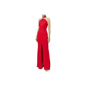 Elisabetta Franchi Logo Plaque Draped Red Carpet Dress