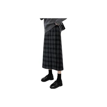 Cypress House Casual Long Skirt Women's Black Gray Blue Plaid