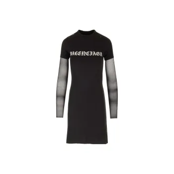 Balenciaga Mesh Sleeve Dress 'Faded Black/White'