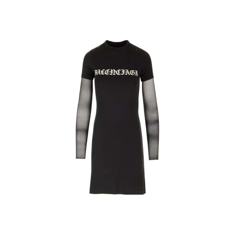 Balenciaga Mesh Sleeve Dress 'Faded Black/White'-0