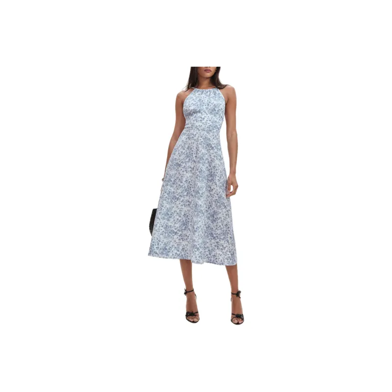 REFORMATION Yuliy Linen Dress Slip Dress Women's Light Blue-0