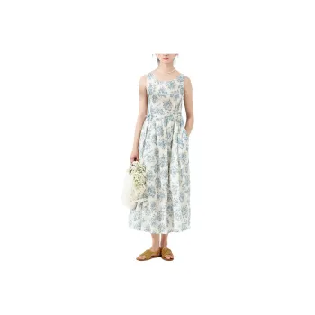 ZIMO Sleeveless Dress Women's Blue Floral Pattern