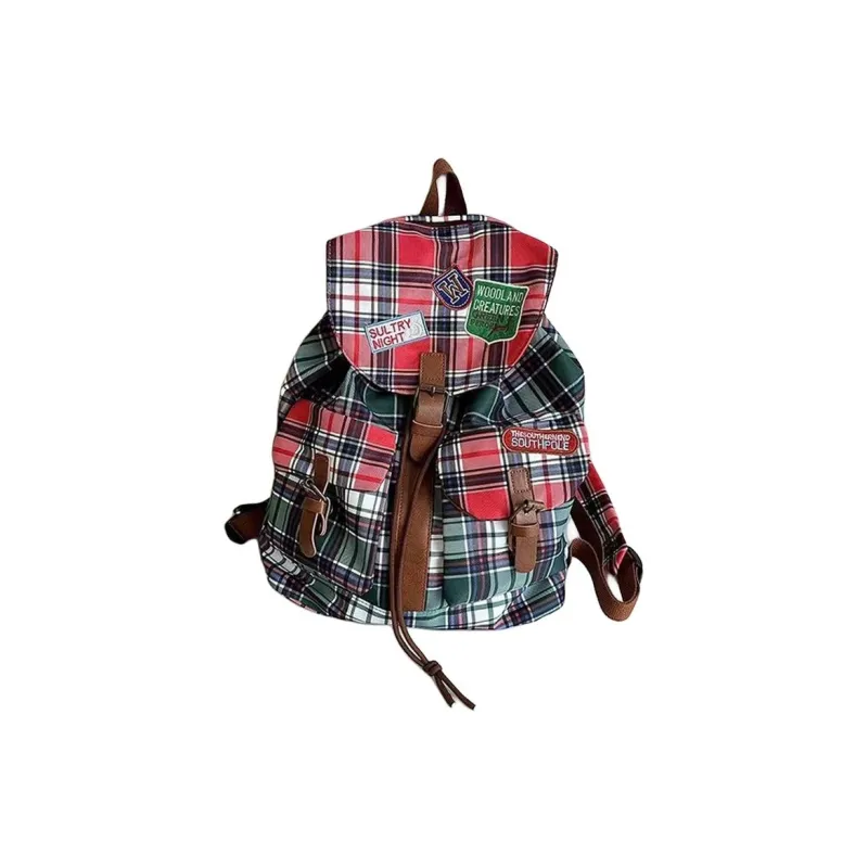 AIBAG Nylon Backpack Unisex Red Plaid/Red Blue Plaid/Green Plaid-6