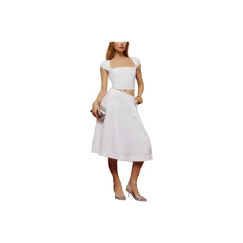 REFORMATION Savannah Linen Two Piece Skirt Set Women's White
