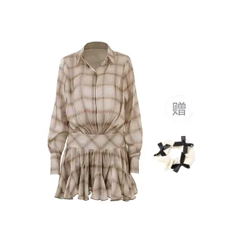 TURN UP Long Sleeved Dresses Women's Khaki+Bowknot Hair Tie Comes With