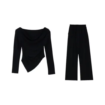 MIMOSA CHUR Knitted Fabric Long-Sleeved Loose Fit Top Comfortable Soft Pants Set Women's