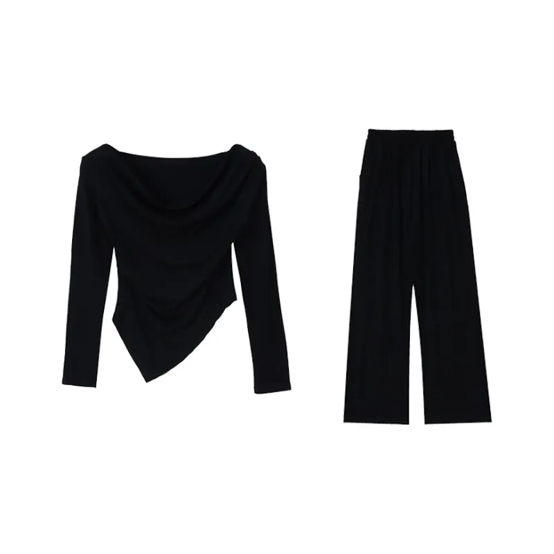 MIMOSA CHUR Knitted Fabric Long-Sleeved Loose Fit Top Comfortable Soft Pants Set Women's-0