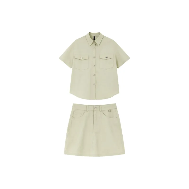 VIMLY Skirt Set Women's Green Khaki-0