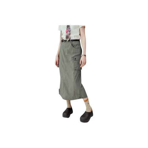 ELF SACK Casual Long Skirts Women's Workwear Green
