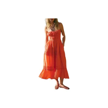 FREE PEOPLE Taking Sides Maxi Slip Dresses Women's Scarlet Ibis/Vermilion
