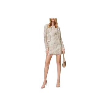 Twinset Embellished Open-Knitted Cropped Jacket