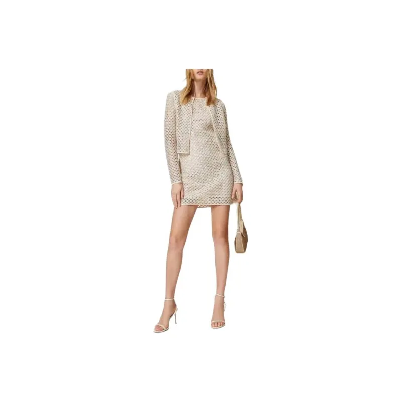 Twinset Embellished Open-Knitted Cropped Jacket-0