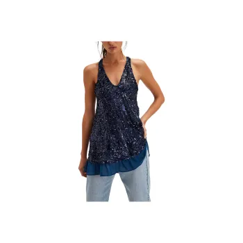 FREE PEOPLE Bejeweled Mini Slip Slip Dresses Women's NAVY/Marine Blue