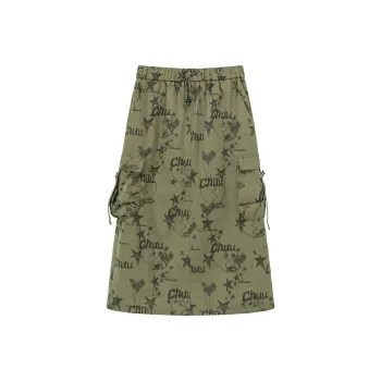 CHUU Casual Long Skirts Women's Army Green