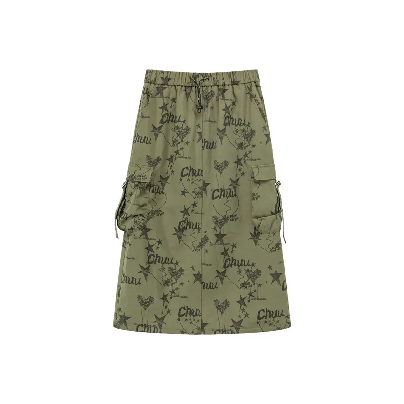 CHUU Casual Long Skirts Women's Army Green-0