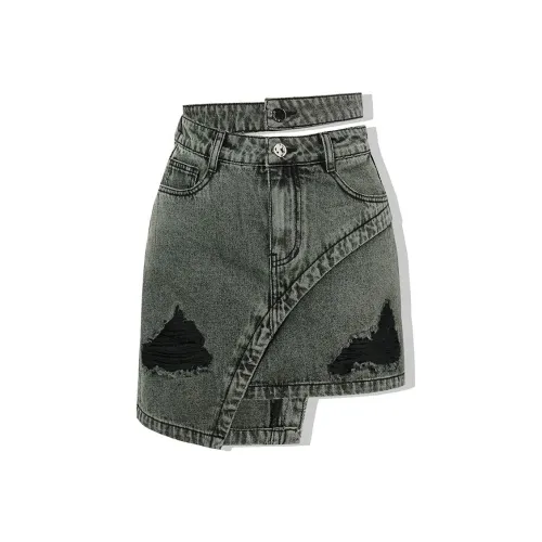 LA CRAWFISH Casual Short Skirts Women's Vintage Green Tone