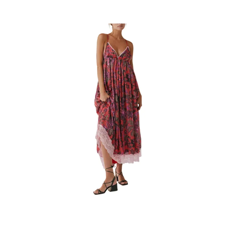 FREE PEOPLE Primmy Printed Midi Dress Slip Dresses Women's Heat Wave Combo-0