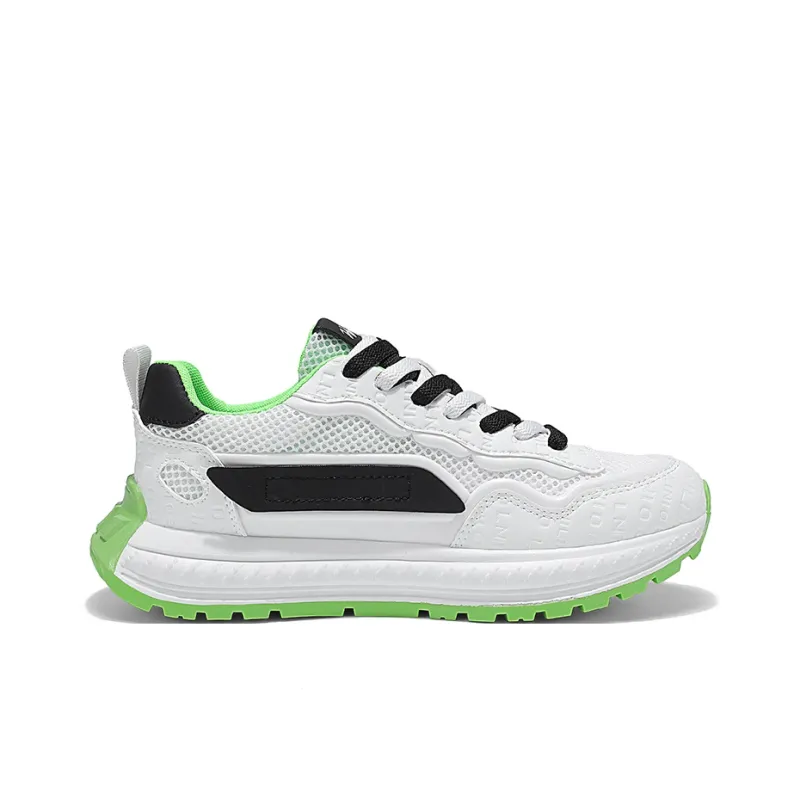 Binary Height Increasing Abrasion Resistant Breathable Low Top Chunky Sneakers Men's White Green-1