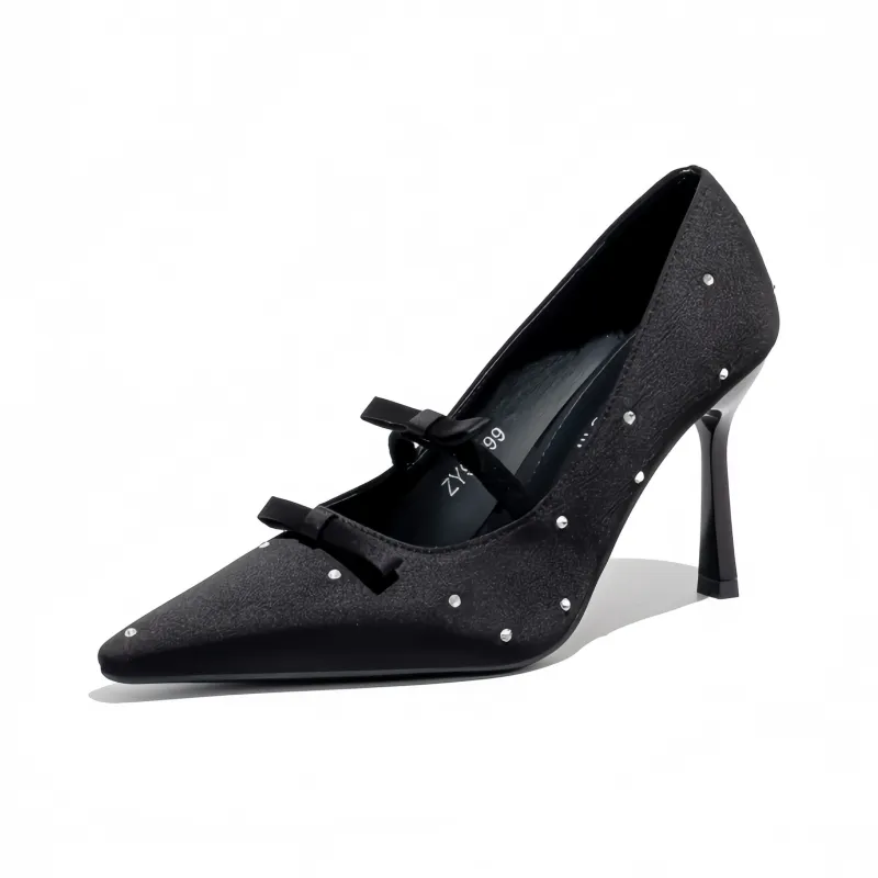 CHILI Slim Heel High Heels Women's Black-1