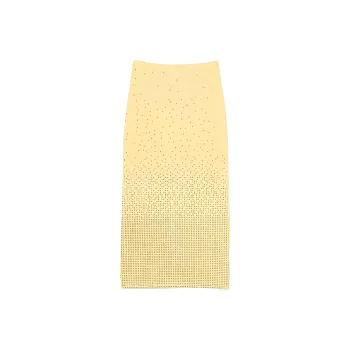 Sandro Rhinestone Embellished Midi Skirt Casual Long Skirt Women's Yellow