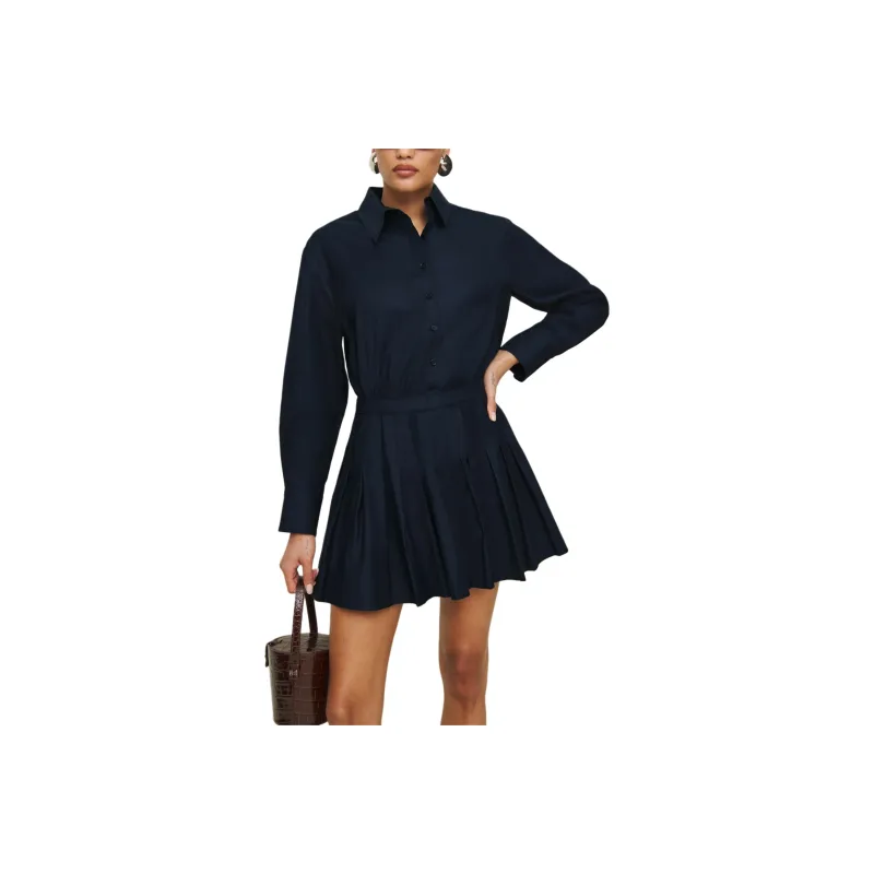 REFORMATION Liora Dress Long-Sleeved Dresses Women's Marine Blue-0
