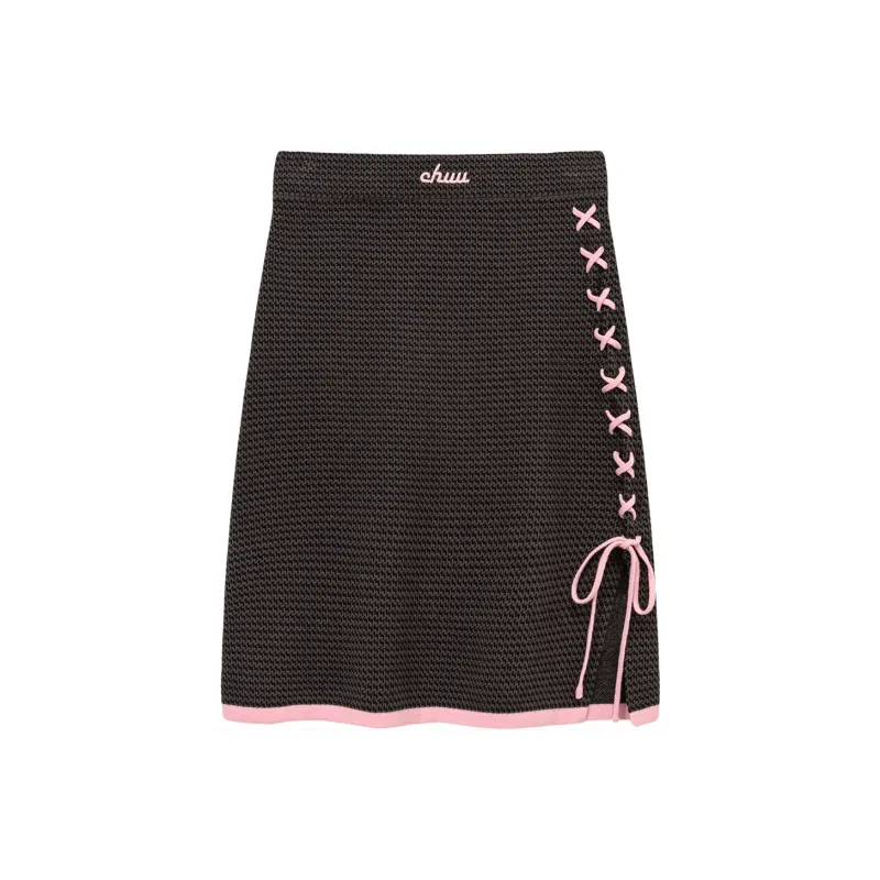 CHUU Casual Long Skirts Women's Black Gray-0