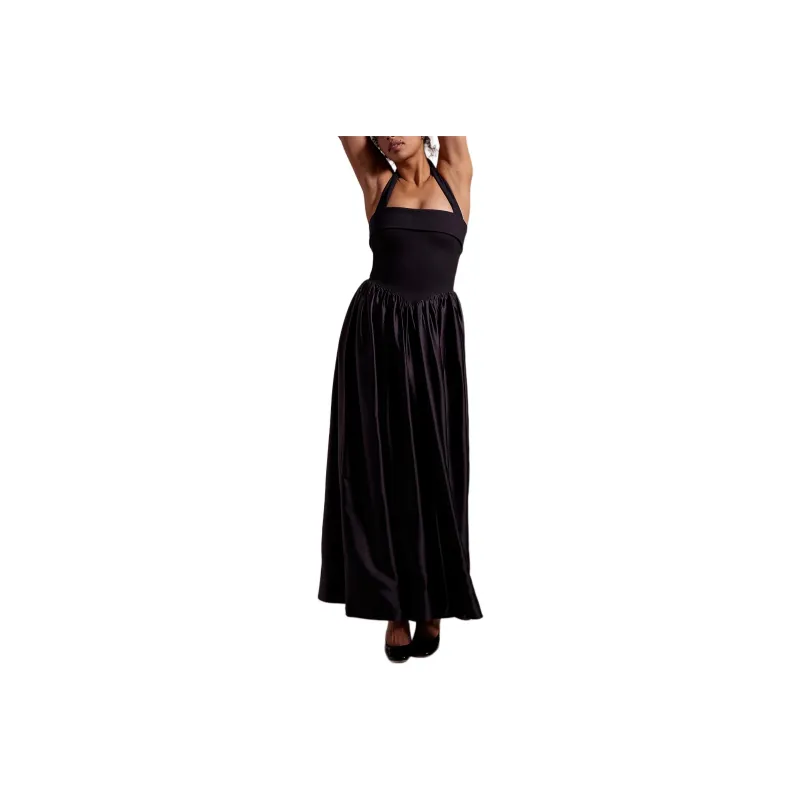 FREE PEOPLE DELFI Megan Long Dress Slip Dresses Women's Black-0