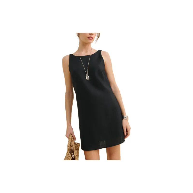 REFORMATION Rosemond Linen Dress Sleeveless Dress Women's Black-0