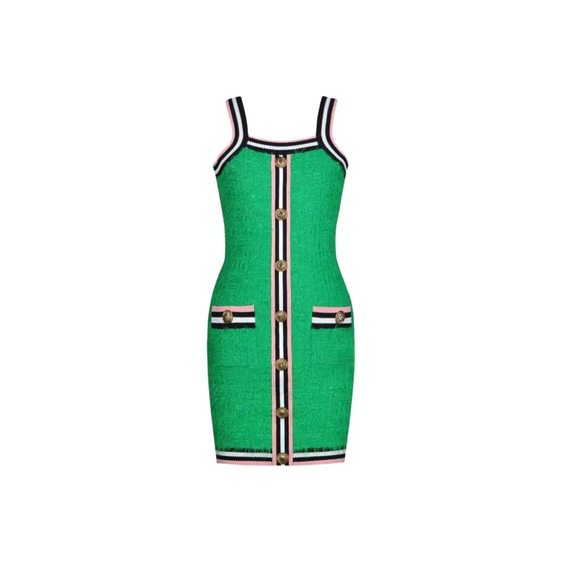 BALMAIN Sleeveless Dress Women's Green-0