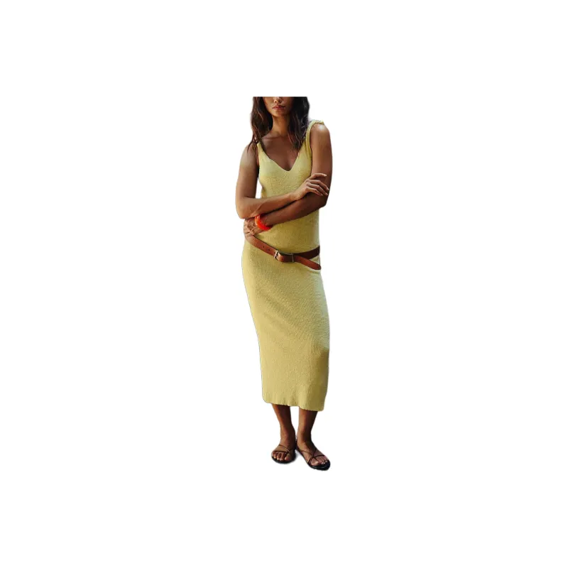 FREE PEOPLE Kayla Sweater Midi Slip Dresses Women's Lemongrass/Lemon Grass Green-0