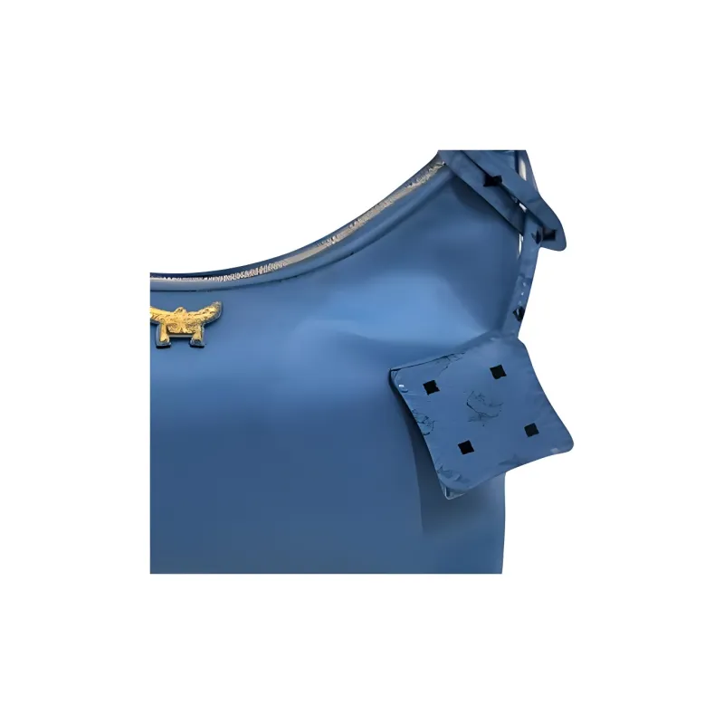 MCM Aren Embossed Leather Hobo Bag, Crossbody Bag, Shoulder Bag Trumpets Women's Blue-1