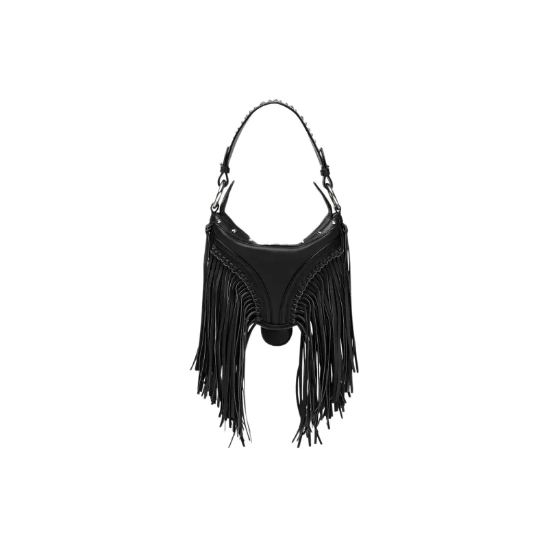 FANSIZHE Cow Leather Hobo Biker Shoulder Bag Handbag Women's Black-2