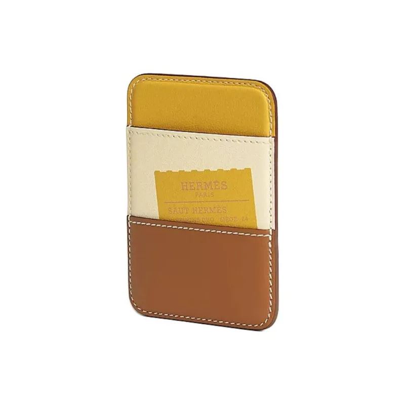 HERMES Magsafe Swift Calfskin Card Holder Women's Gold & Coconut & Sun & Wood-2