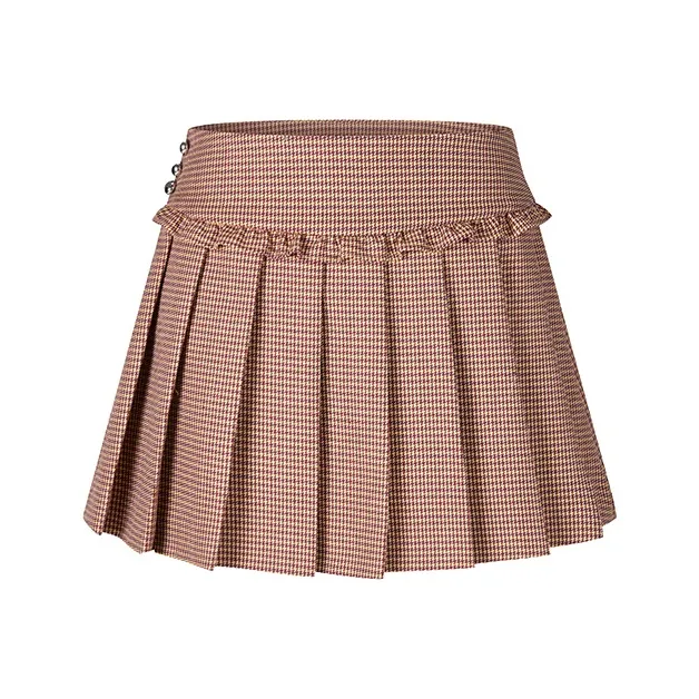 HERLIAN Casual Short Skirts Women's Brown Plaid-0