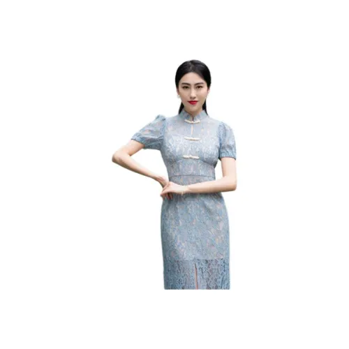Shimiko Cheongsams Women's Blue Bridge Smoke Cloud