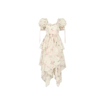 Selkie Collection Evening Dress Women's Milk White Base Summer Floral Print