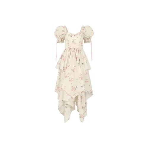 Selkie Collection Evening Dress Women's Milk White Base Summer Floral Print