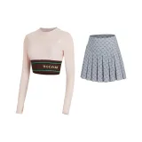 Clay Pink (with Pads)+Silver Gray Pleated Skirt
