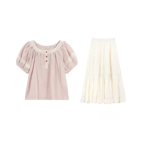 STARFEI Skirt Set Women's Pink+Apricot